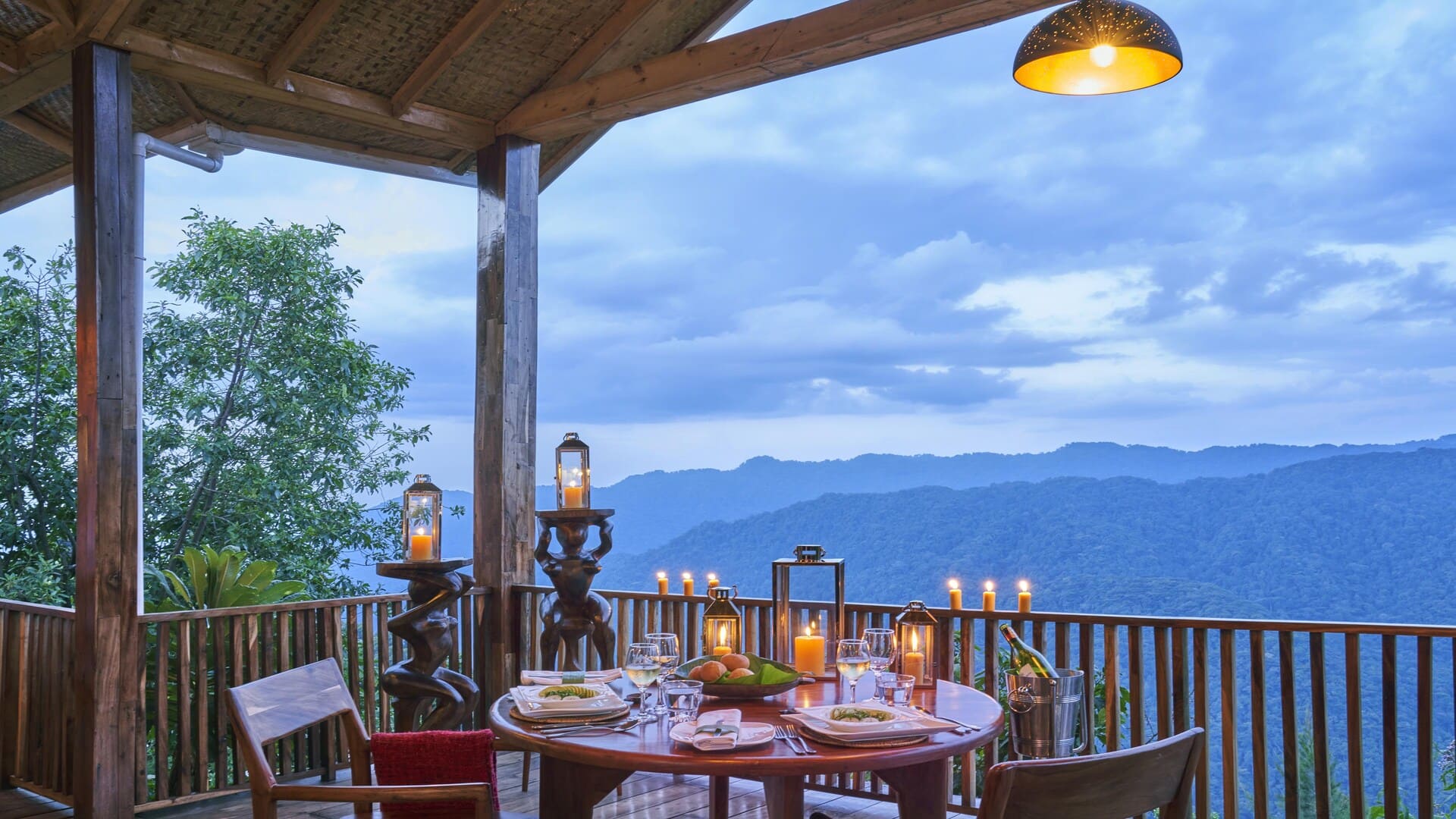 Aisanguyan Nkuringo Bwindi Gorilla Lodge Dinner setting outside main building